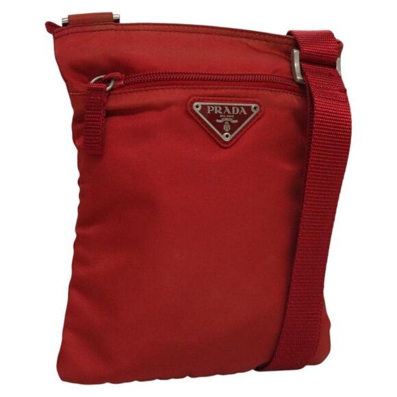 PRADA Shoulder Bag Nylon Red Silver Auth 117471 - Picture 1 of 16